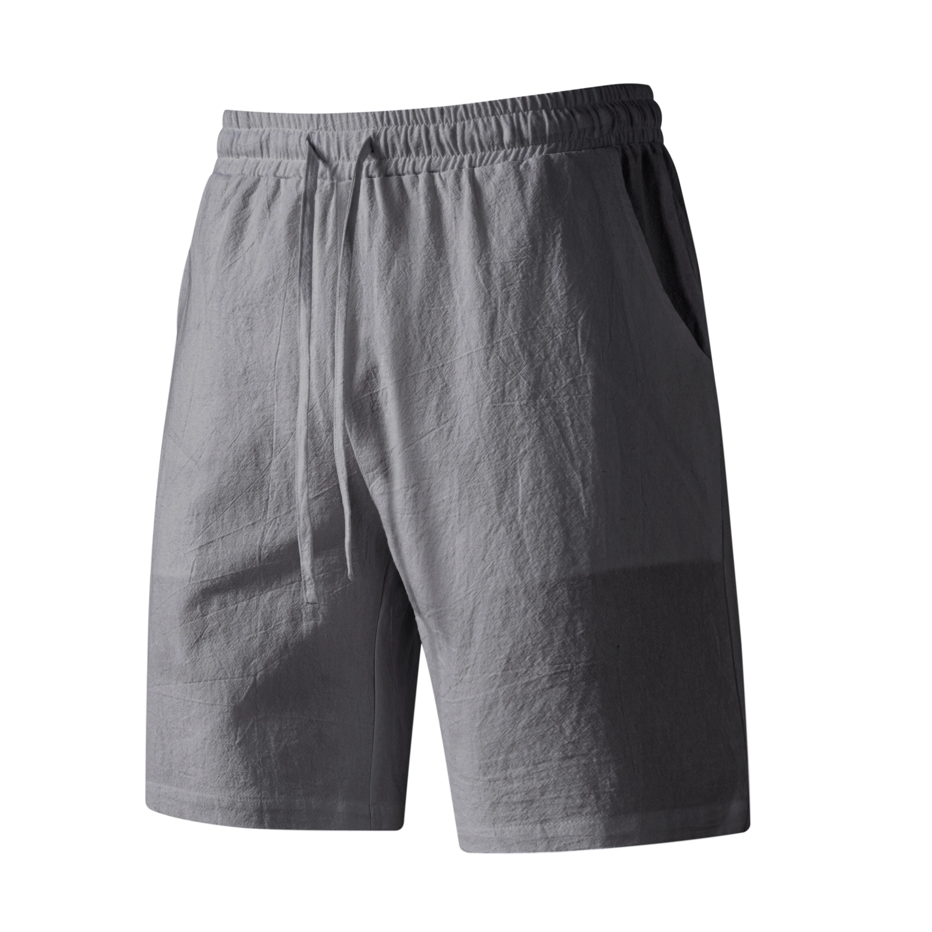 Nuevos pantalones cortos de verano para hombre con bolsillos y cordones Color sólido algodón y lino cómodos transpirables moda al aire libre transpirable