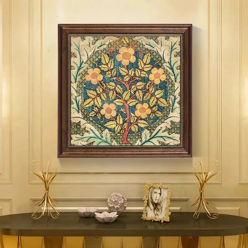 

2025 Vintage Williams Flower Tree Print Pattern DIY Cross Stitch Simple Embroidery Kit - Beginner Friendly New Year Gift Idea