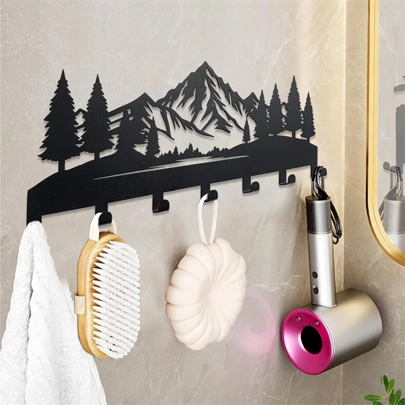Durable modern mountain tree forest design metal key holder wall hooks organsizer entryway hallway decor keys home storage hook