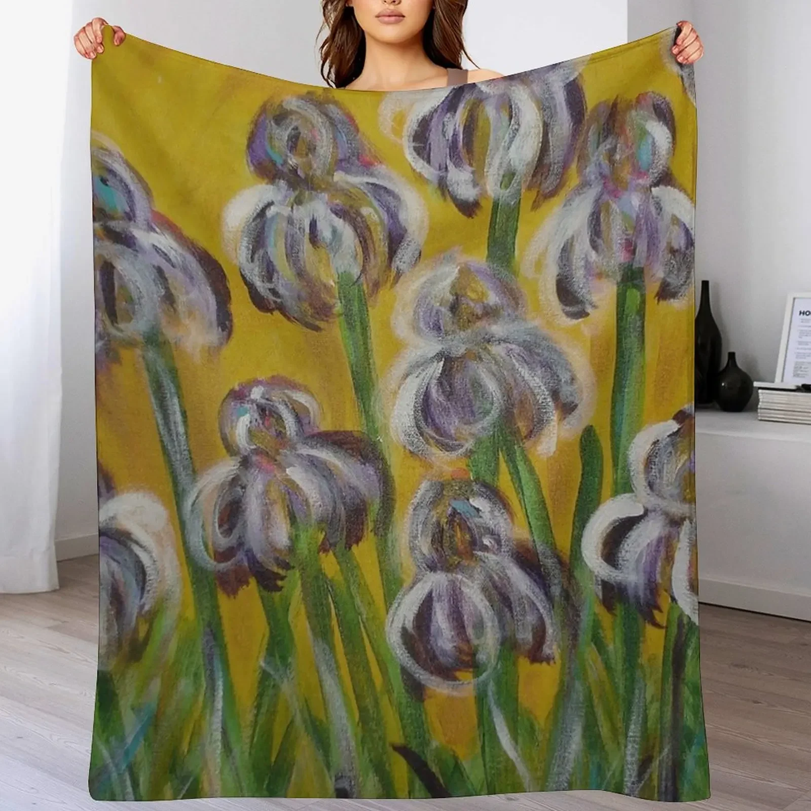 

New Iris in Yellow Throw Blanket Sofa Blankets For Sofas Baby Quilt Blankets