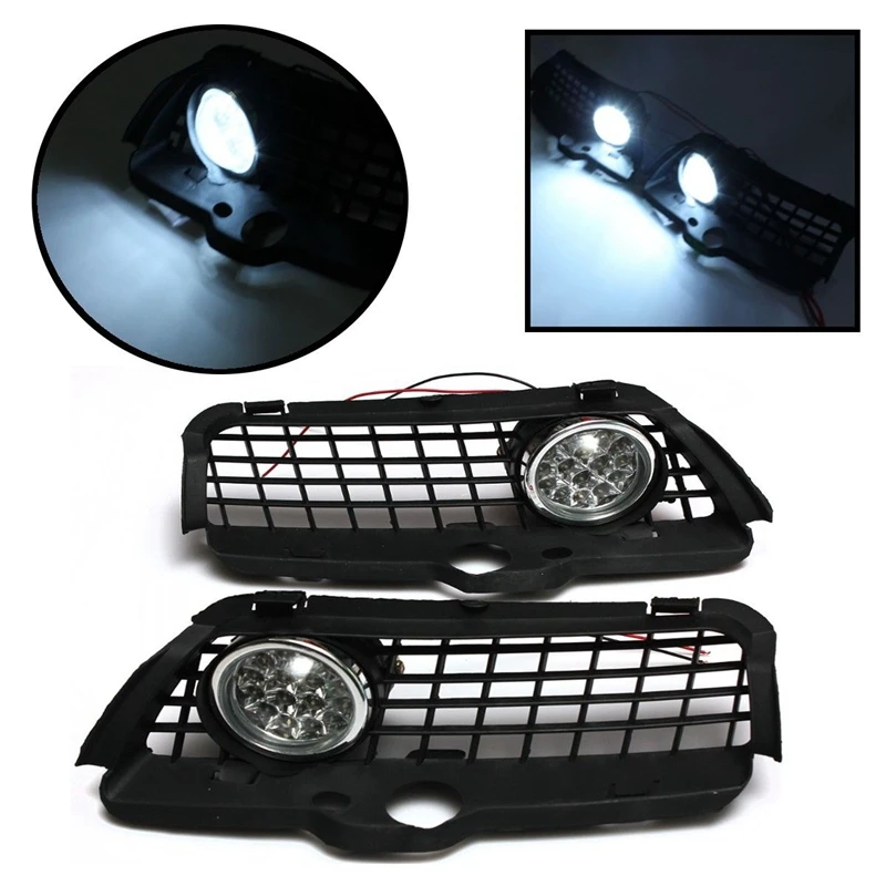 1Pair Car Front Bumper LED Fog Lamp Grille Cover For VW Golf Jetta MK3 Cabrio 1993-1998 White Drl Driving LED Fog Light Parts