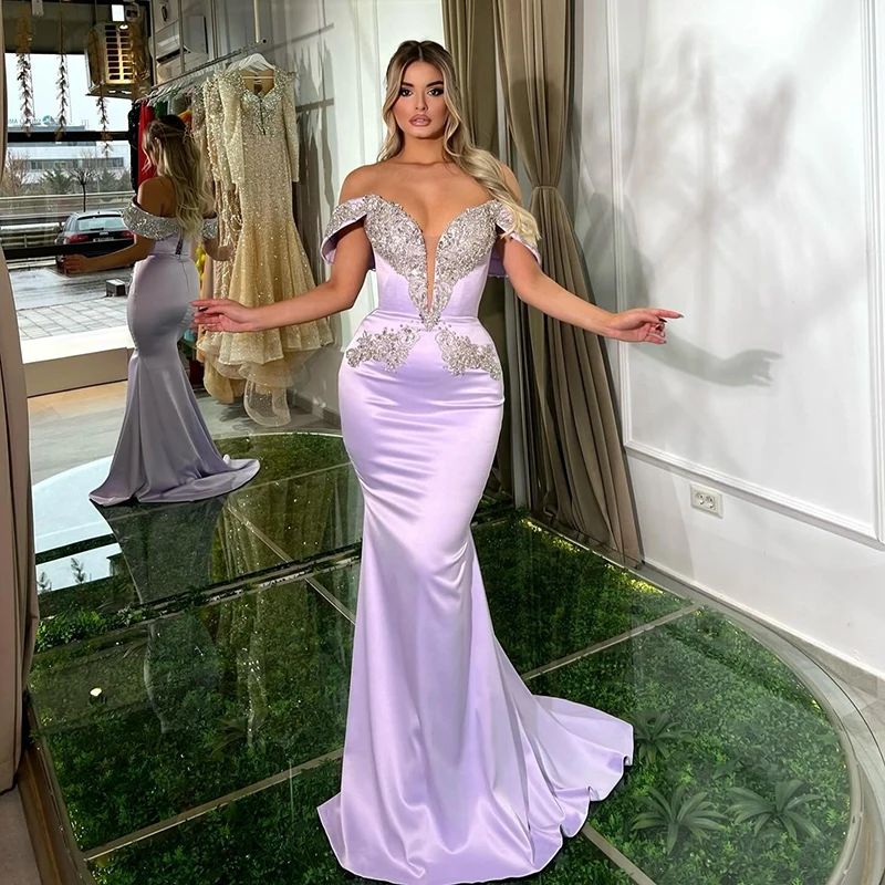 Thinyfull Formal Mermaid Prom Evening Dresses Off The Shoulder Beadings Party Dress Women Night Cocktail Prom Gowns Custom Size