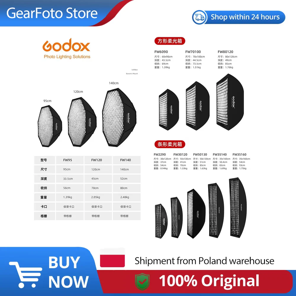 Godox 95cm 140cm 22cm x 90cm 30cm x 120cm 60cm x 90cm 70cm x 100cm 80cm x 120cm Honeycomb Grid Softbox met Bowens Mount voor Studio Strobe Flitslicht SK400IIV SL-60W SL60IID DP600IIIV QT600III