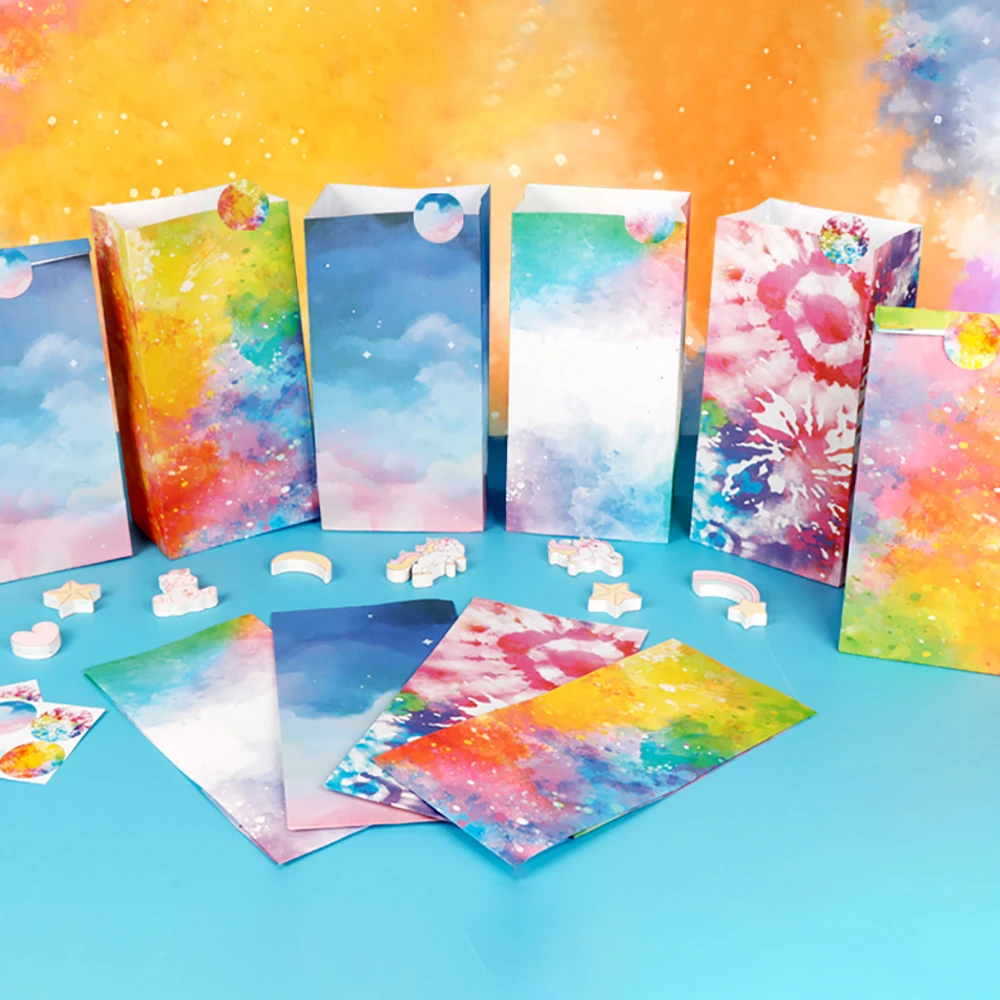 

Ourwarm 24pcs Tie Dye Candy Bags Watercolor Theme Party Birthday Baby Shower Decor Packing Bag Party Favor Cookie Food Package