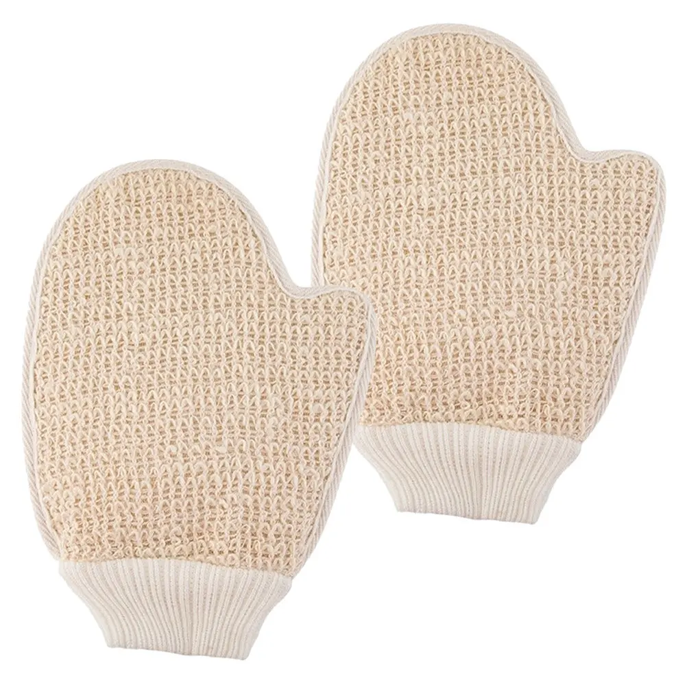 2Pcs Wash Mud Gloves Double-Sided Exfoliating Bath Mitts Beige Adult Shower Body Scrub Gloves Deep Clean Soft Fit