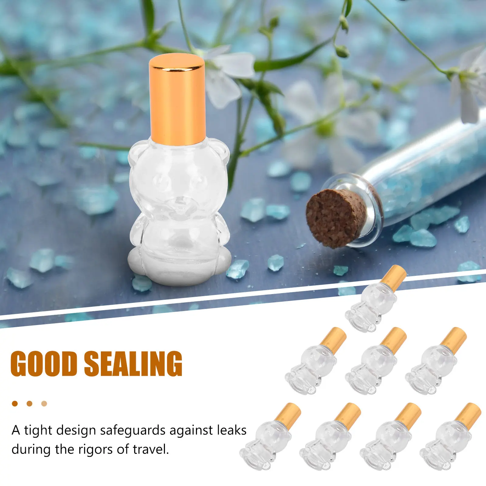 

Набор из 8 портативных флаконов-роллеров в форме медведя, прозрачные, герметичные, многоразовые, для парфюмерии, масел и жидкостей, дорожные мини-флаконы для эфирных масел