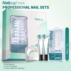 Nailpop-Kit de uñas de Gel con pegamento, juego de extensión rápida de uñas con lámpara UV de Gel suave, 600 Uds., herramientas para limas y uñas semialtas