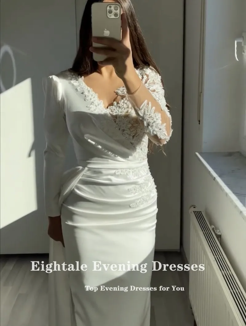 Eigtale-vestido de noche Vintage para fiesta de boda, de satén, con cuentas, manga larga, cuello en V, apliques de sirena, vestidos de graduación, vestido de celebridad