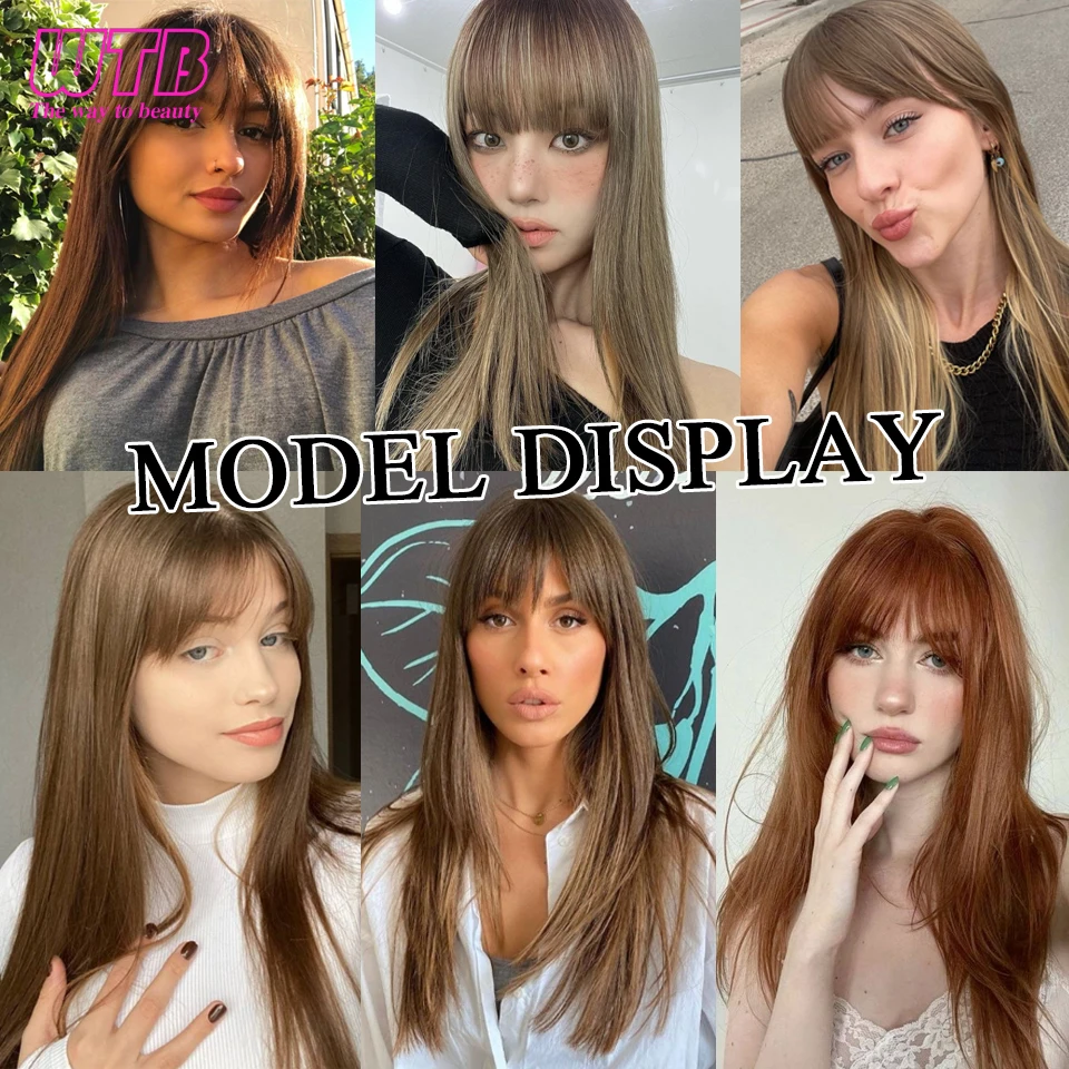 Synthetic Topper Clip In Hair Extensions with Bangs for Women Increase The Amount Of Hair On The Top Of The Head Cover The White