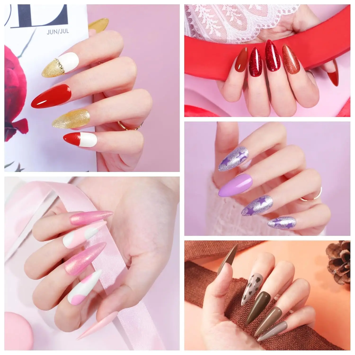 73개 젤 네일 폴리쉬 키트 (UV 램프 포함), 60가지 색상 & 쏙 오프 탑 베이스 코트, 글리터 라인스톤 매니큐어 스타터 DIY 선물