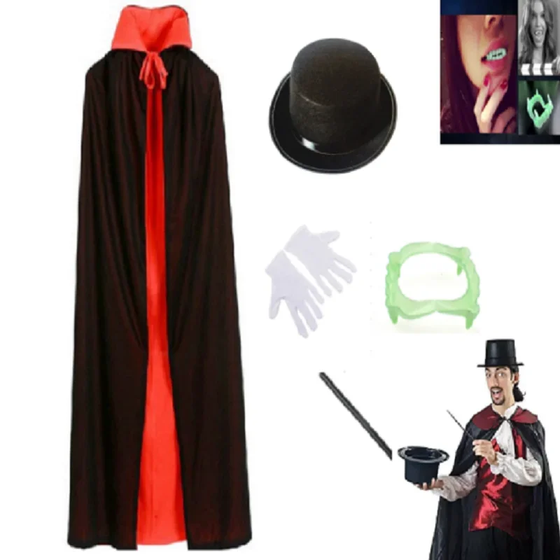 Halloween Carniv Magician Cosplay Costumes Adult Vampire Prince Cloak Cape Hat Magic Wand Gloves Set for Family Party Magic Show