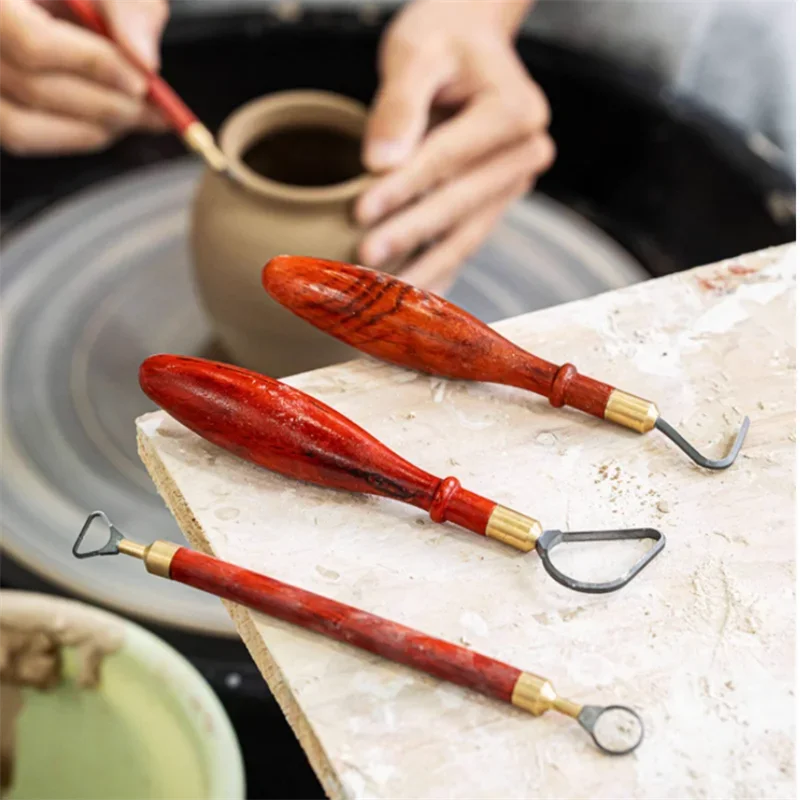 

pottery Tools Tungsten Steel Cutter Head Clay Scraper Trimming Tools Texture Ring Knife Mahogany high quality engraving tool