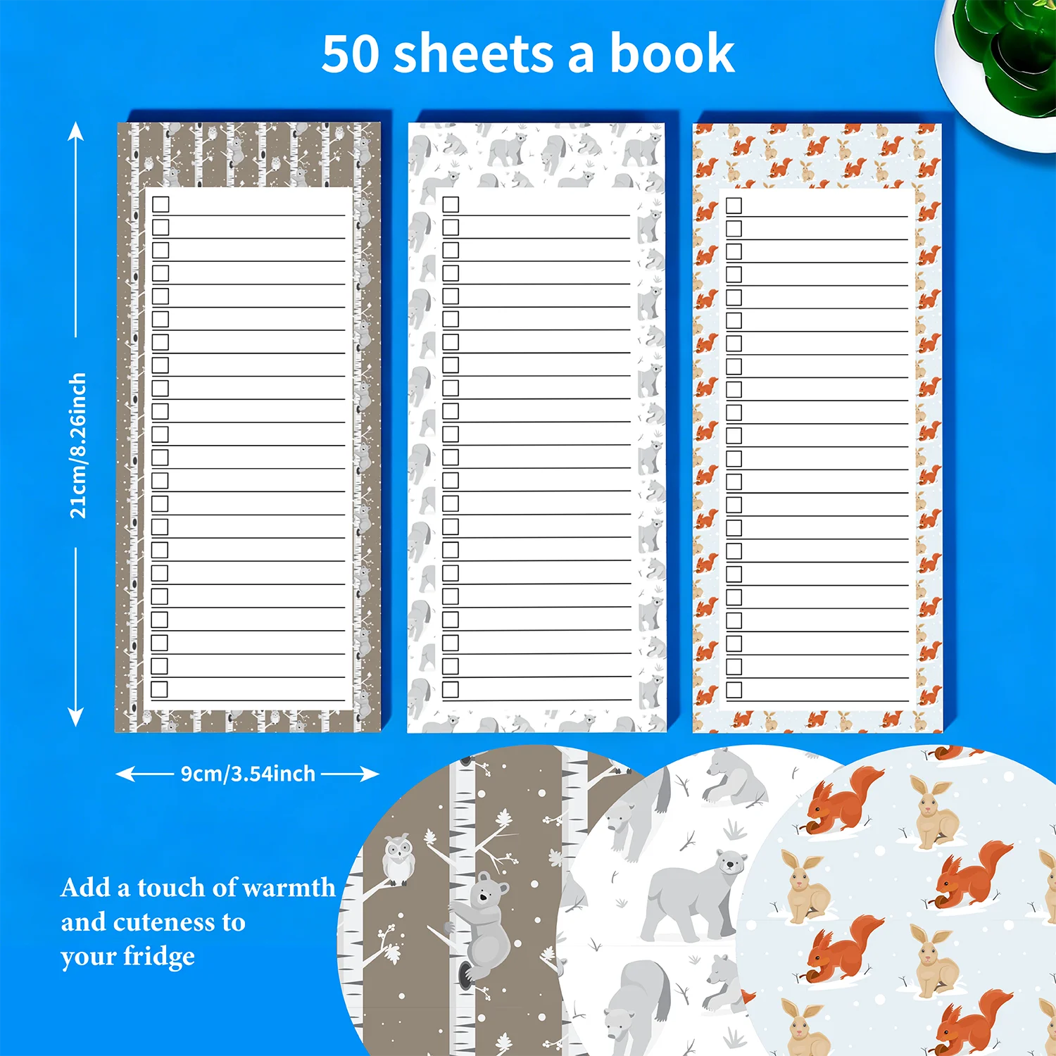 3pcs/Set, 150 Sheets Magnetic Fridge Notepad, Kitchen Grocery Shopping List Pad, Dry Erase Memo Checklist Board, Weekly Meal Pla