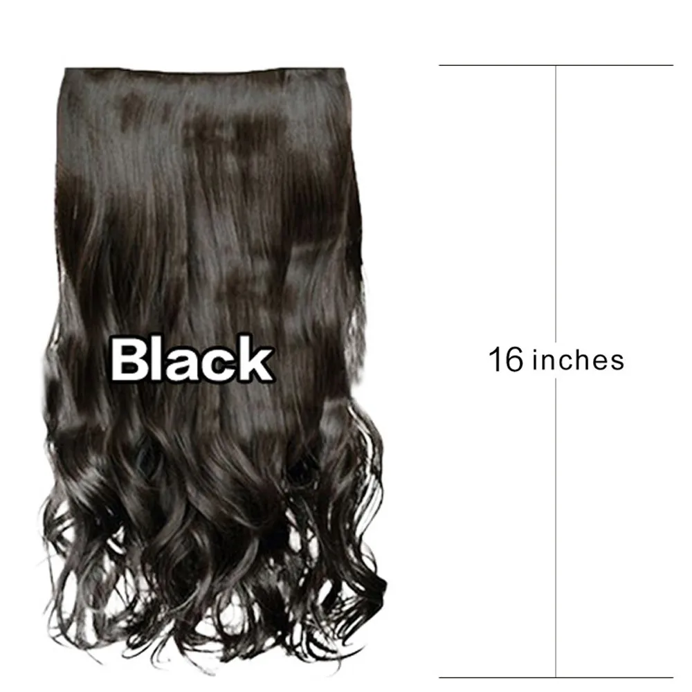 16 Inch Invisible Wire Hair Extensions 5 Clips In Natural Synthetic Long Wavy Hairpieces Black Dark Brown For Women Daily Party