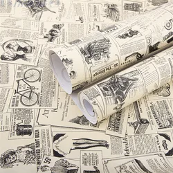 45*100 PVC Wall Stickers Self-adhesive Wallpaper Retro Newspaper Bedroom Living Decorative Wall Murals Wall Decor Kitchen Decor