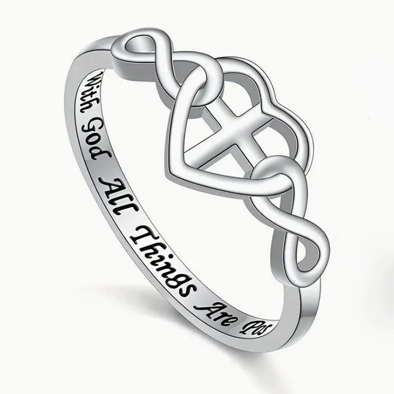 Anillo con inscripción de frase inspiradora creativa de Europa y América, anillos de amor infinito con corazón cruzado único para mujer KOFSAC