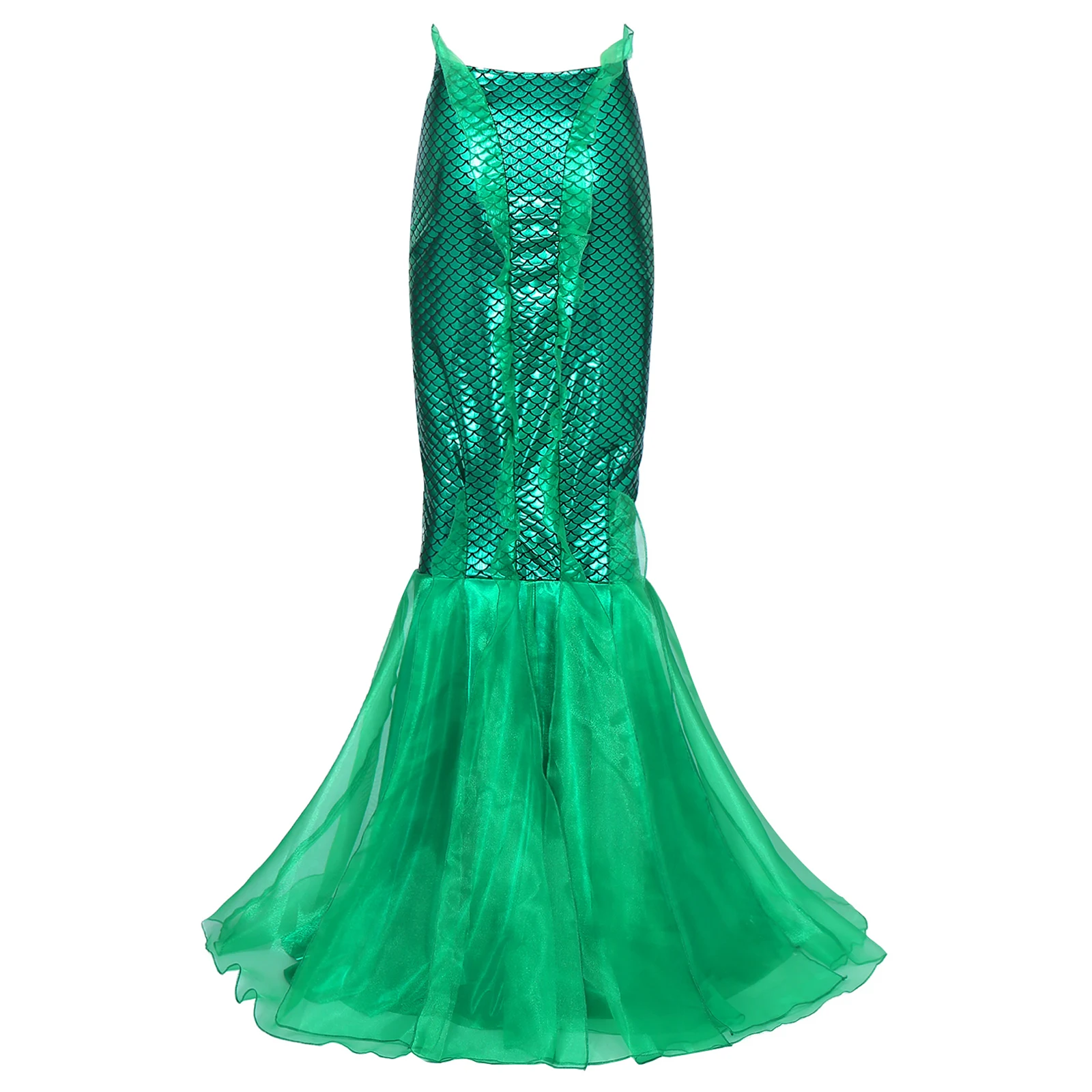 Women's Shiny Metallic Mermaid Tulle Fishtail Skirt Halloween Cosplay Party Princess Dance Tail Dress for Performance Stage