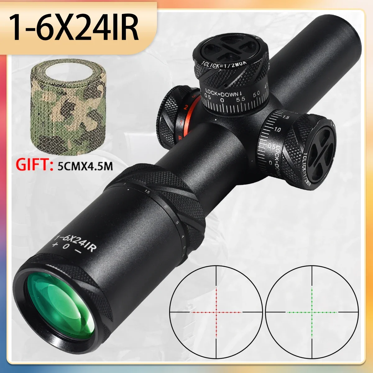 1-6x24IR SFP Optical Sight Red Green Illumination Riflescope Tactical Hunting Scope Turret Lock System Cross-Hair Reticle Scope