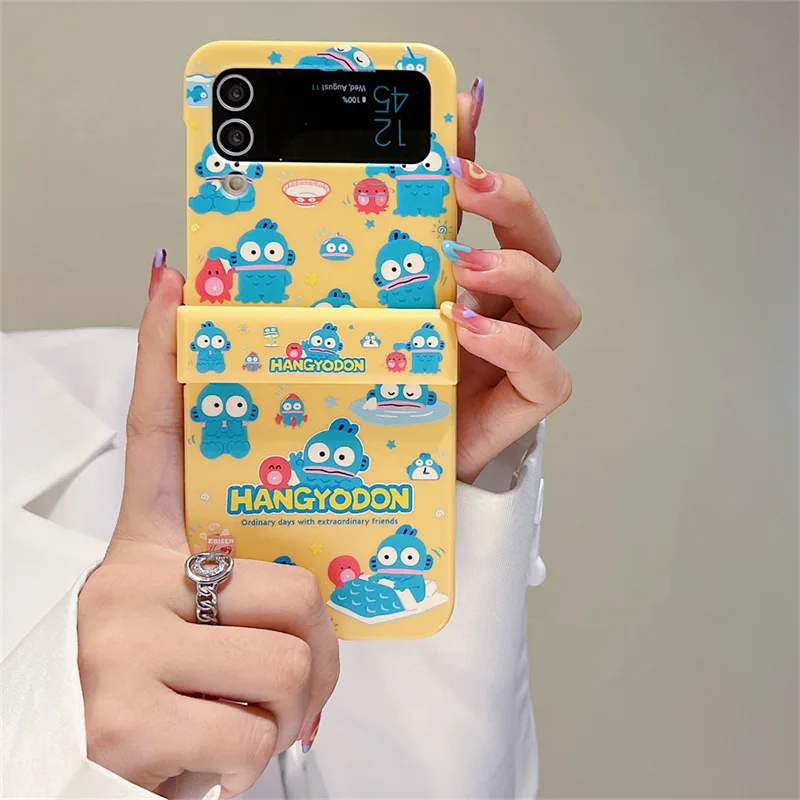 Sanrio Hangyodon Phone Case for Samsung Galaxy ZFlip5 5G ZFlip3 Z Flip 5 Flip3 zflip Flip4 Anime Hard PC Cover With Bracelet