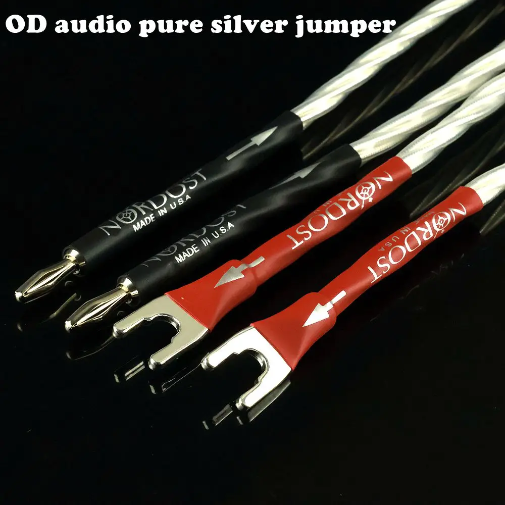 Music OD Pure Silver Jumper Cable HiFi Audio Speaker Interconnect Wire High Fidelity Amplifier Bridge Line Banana/Y Plug