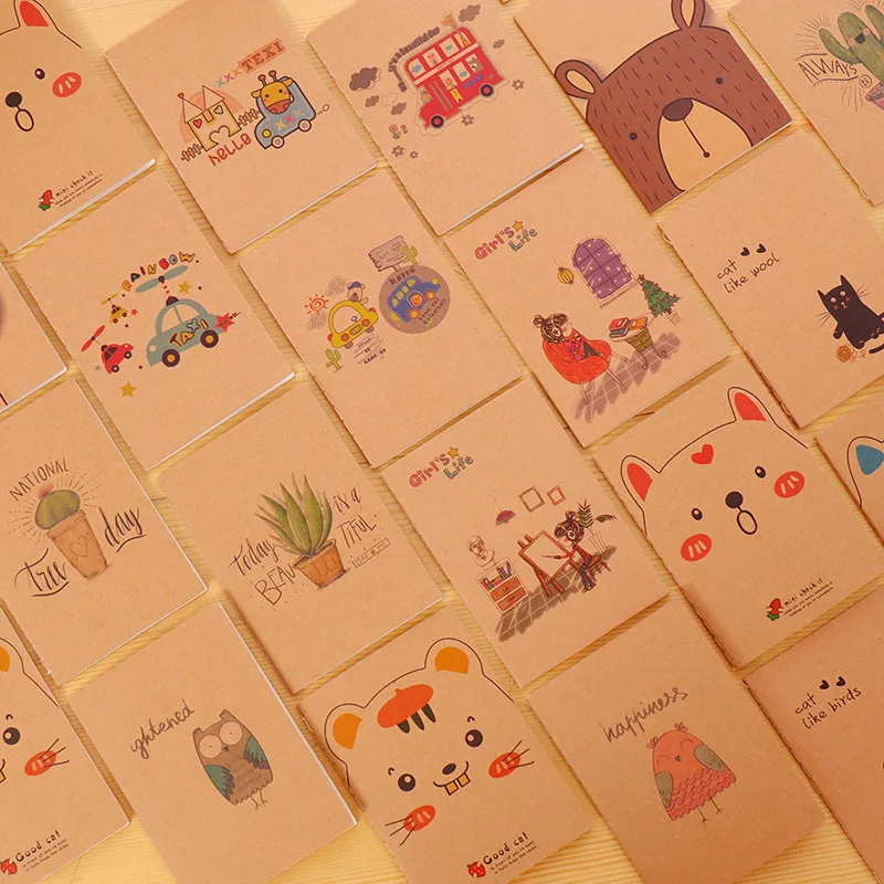 10pcs/lot Kraft Paper Retro 64K Small Notebook, Mini Pocket Notepad, Blank Inner Page, Car Line Book, Student Gifts