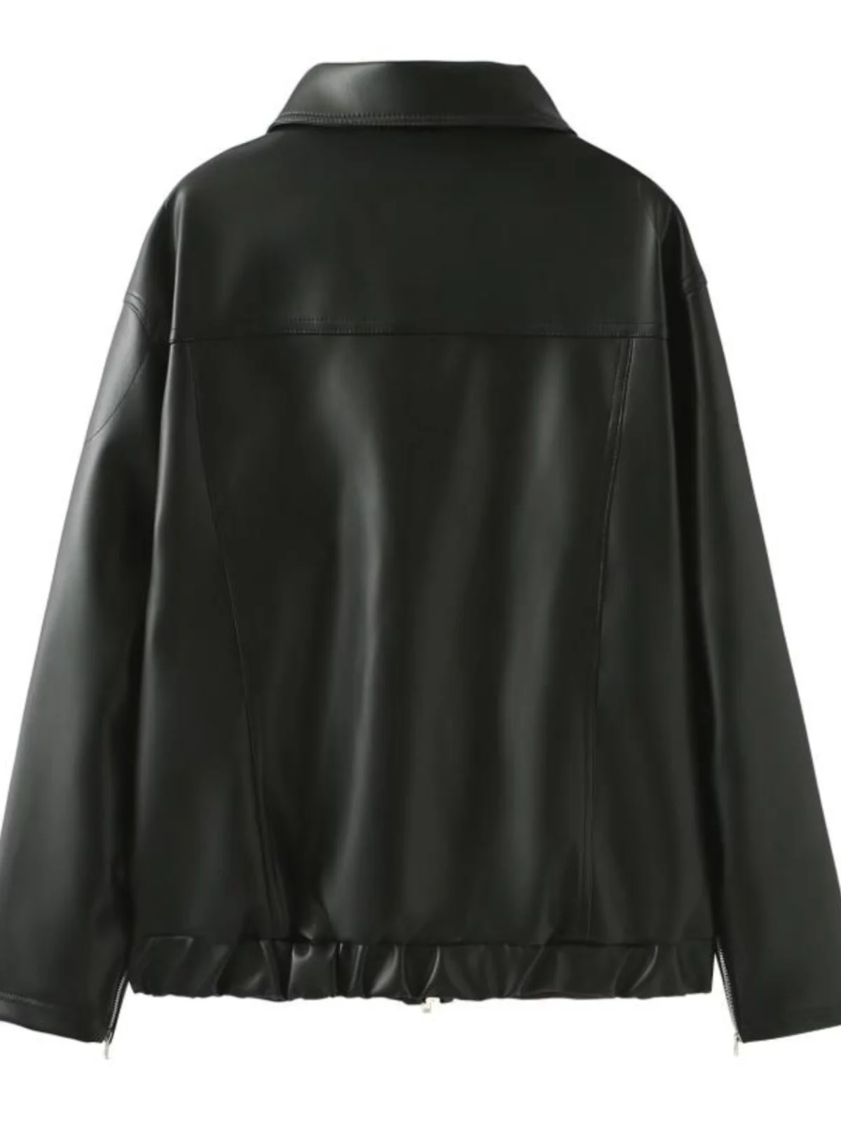 หวานเย็นสาวต้นฤดูใบไม้ผลิโบว์สีชมพูพิมพ์หนัง Jaet ซิปคอสูงสาวเซ็กซี่แจ๊กเก็ตยาว Sve คอ