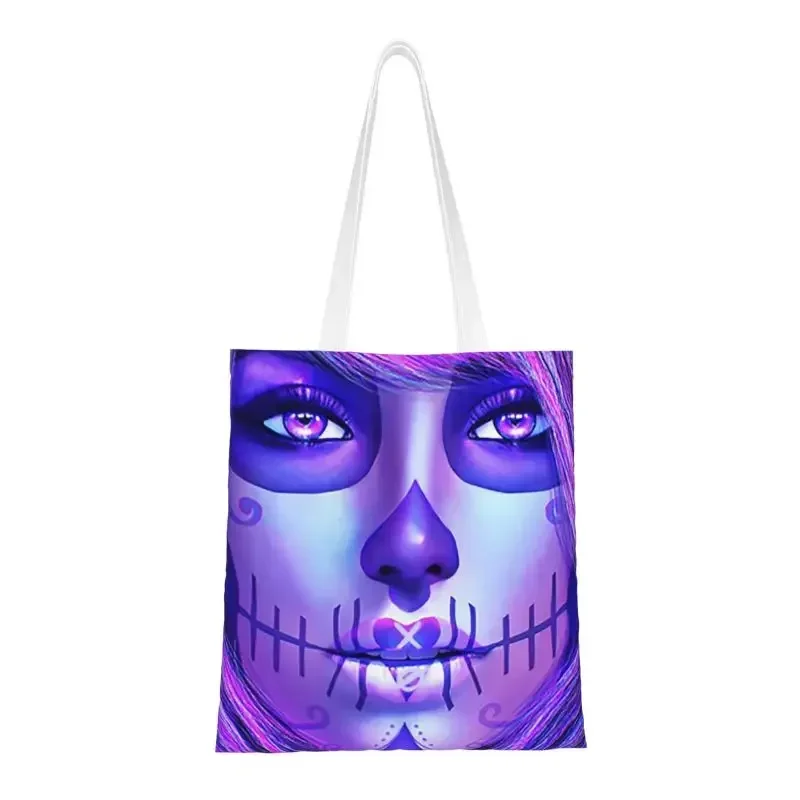 

Fashion Romantic Sugar Skull Girl Shopping Tote Bag Recycling Mexican Day Of The Dead Art Groceries Canvas Shopper Shoulder Bag