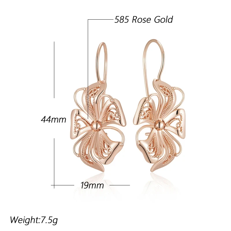 Wbmqda Retro Metal Flower Dangle Earrings For Women 585 Rose Gold Color Classic Simple Hook Lock Jewelry Accessories