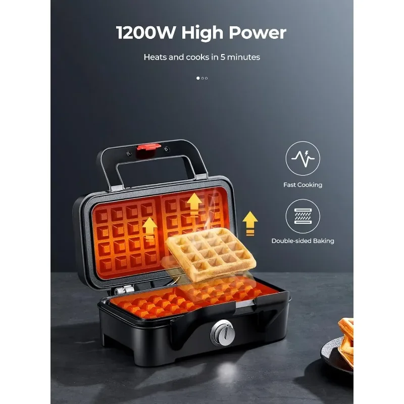 3 in 1 Sandwich Maker, Waffle Maker with Removables Plates, Panini Press Waffle Iron Set with 5-gear Temperature Control