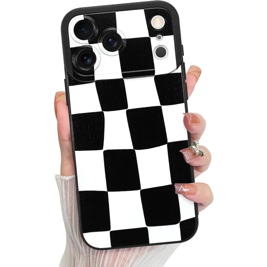 

Compatible with iPhone 17 Pro Case 2025 Silicone Checkered Cute Pattern for Girls Women - Black and White Slim Soft
