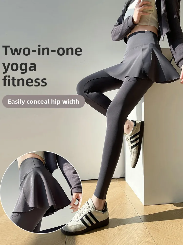 Bla arkskin Pants Women's Yoga Fitn Sports Base Layer Skirt One-Piece Skirt Pants High Waist Long Leggings Casual