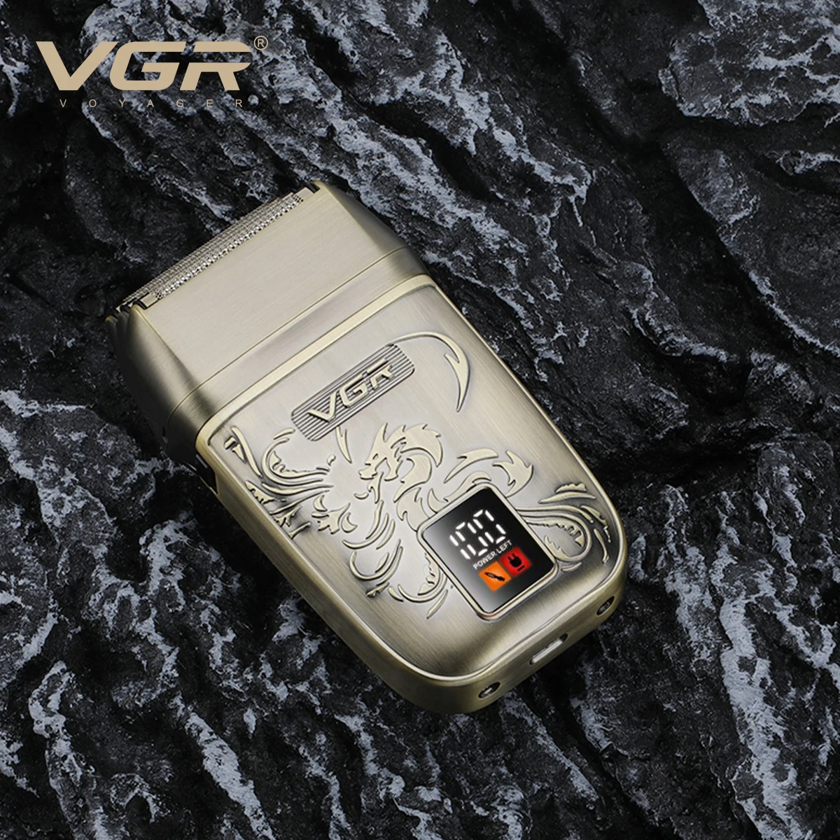 Vgr barbeador de metal retrô com três lâminas, limpeza profunda, corpo em relevo, aparador de cabelo digital inteligente, clareamento de cabelo