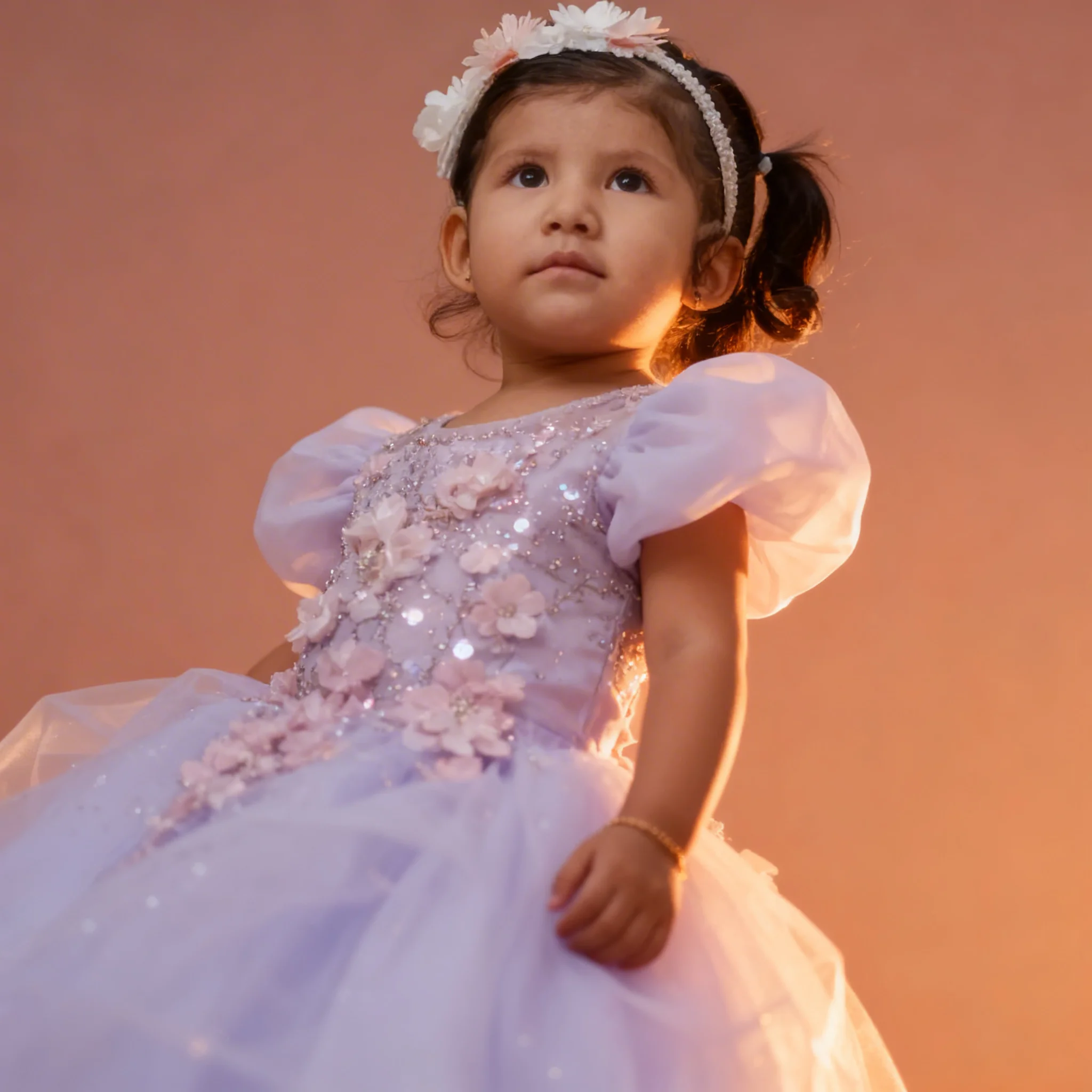Customized Lavender Flower Girl Dress with Glitter Pearls3D Floral AppliquesBall Gown for Toddler Wedding Birthday Party Banquet