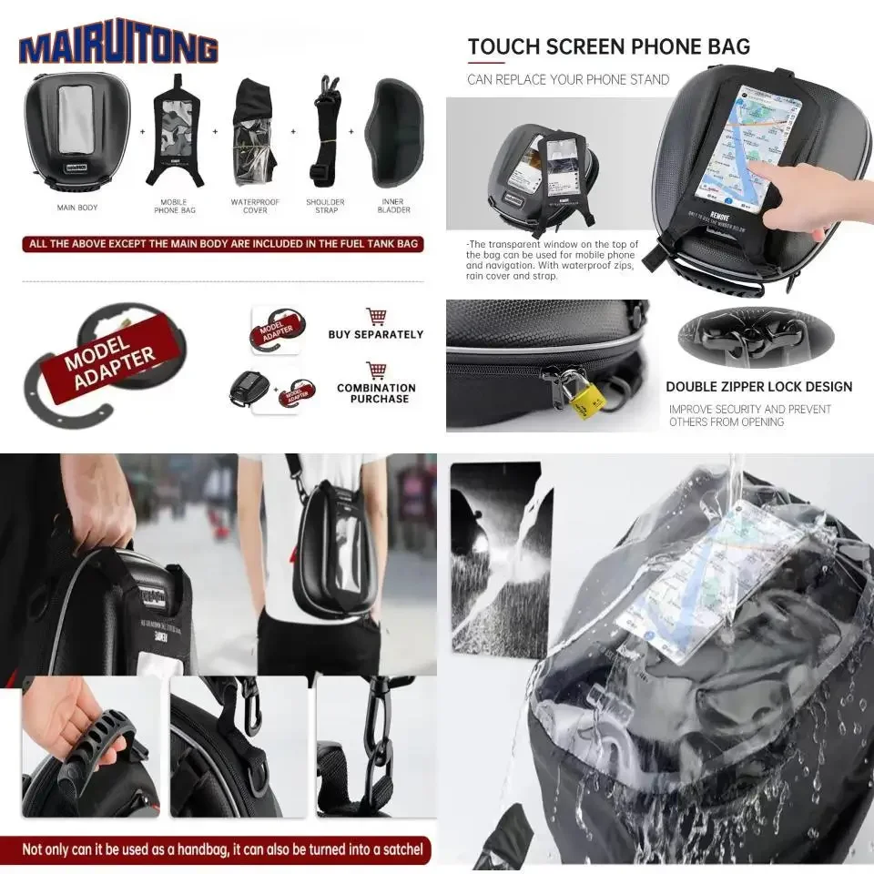 Bolsa de equipaje para tanque de combustible, Kit de tanque de combustible impermeable para motocicleta CFMOTO 250 450SR 700CL-X SPORT 1250TR 650GT/MT