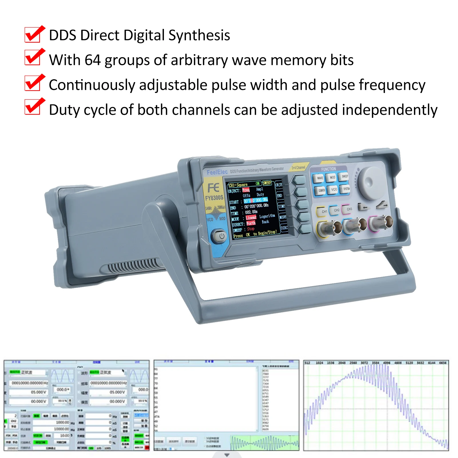 FY8300S 20M 40M 60M 3 Channel DDS Function Signal Arbitrary Waveform Generator 4 TTL Frequency Sweeper Output Meter Counter