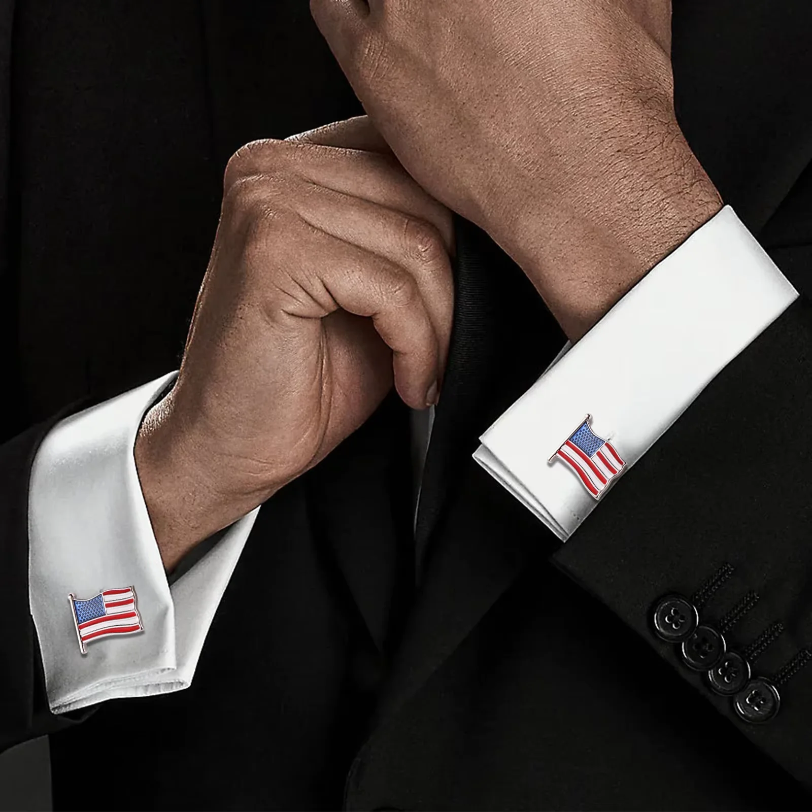 أزرار أكمام من المينا ذات لفة لامعة على شكل نجمة أمريكية، مجموعة أزرار أكمام من المينا المذهبة للأعمال للرجال، ملحقات بروش المخضرم/العريس