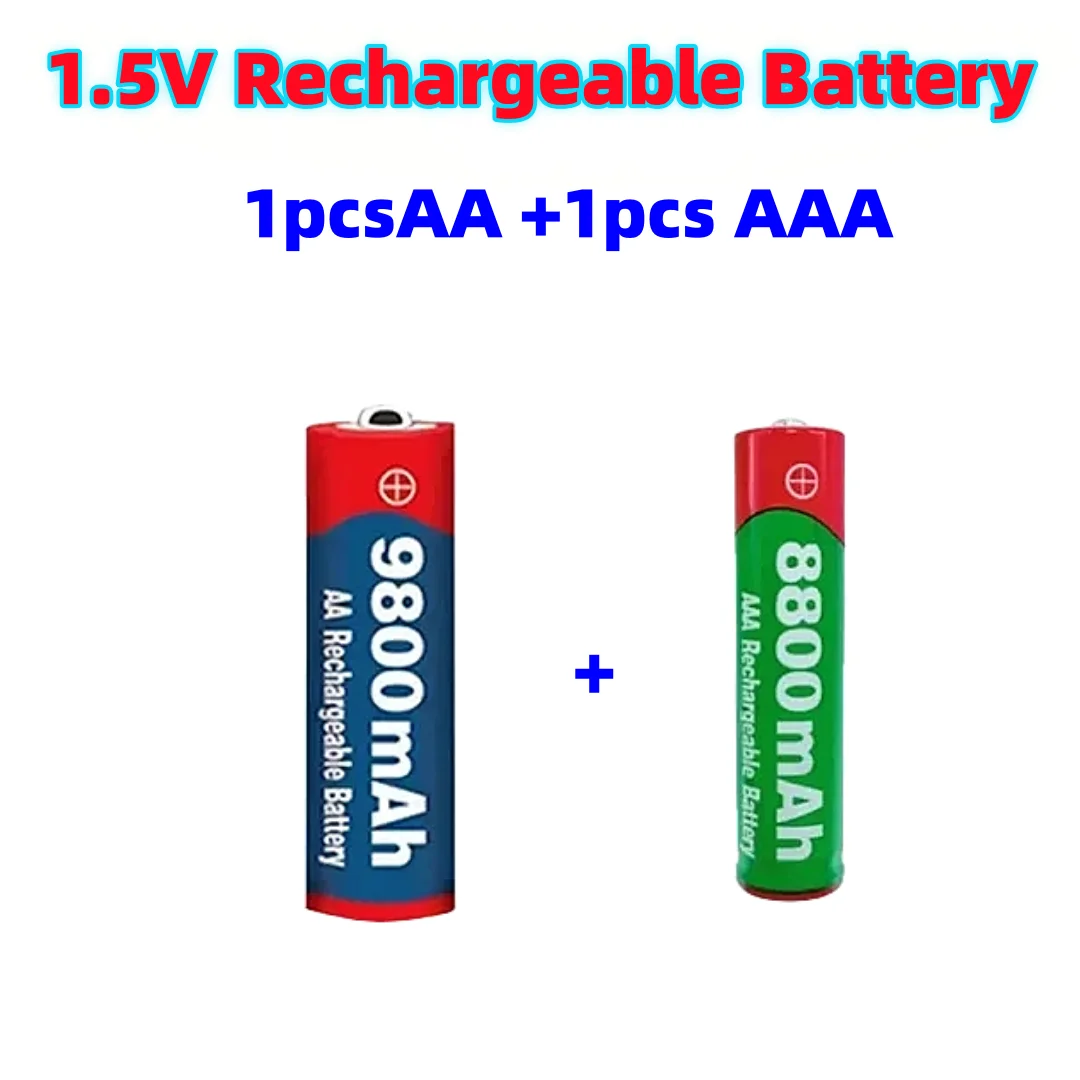 1.5V rechargeable battery 100% original battery AA 9800mAh+AAA 8800mAh, alkaline technology for clocks, toys, cameras, shavers