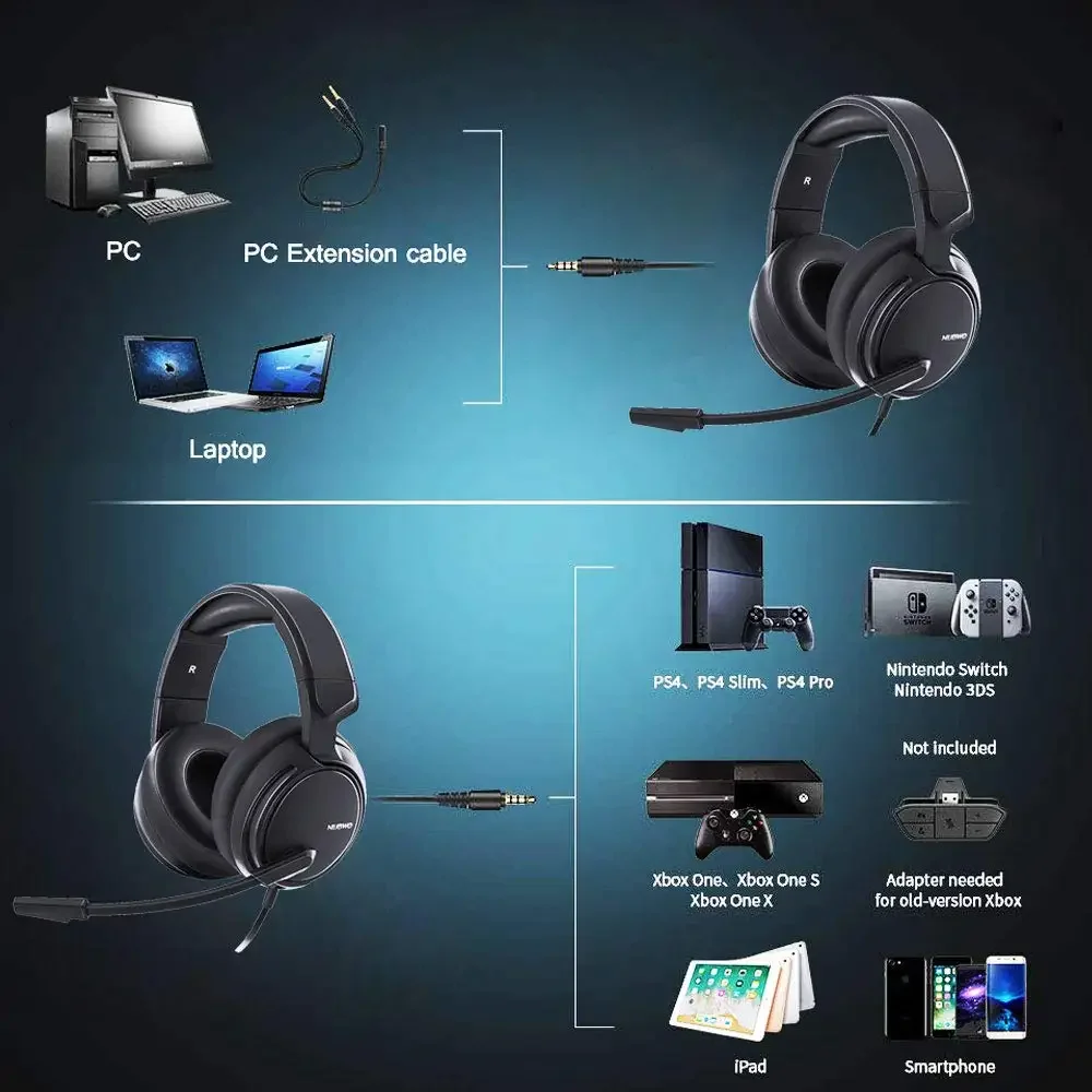 

NUBWO N12 Wired Over-ear Headphones 3.5mm Mono Surround Sound Gaming Headphones Mic Soft Memory Ear Cups Suitable PC PS3 PS4