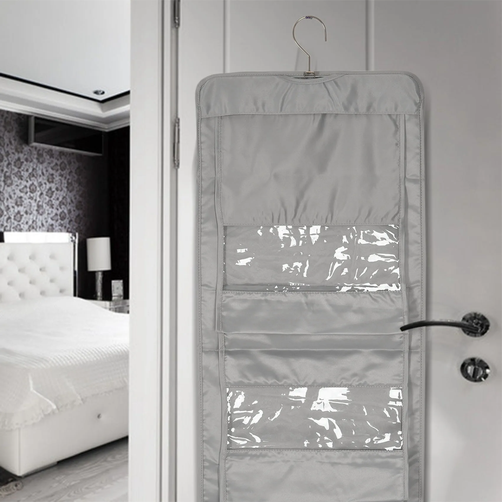 

6 Pockets Hanging Handbag Organizer For Closet Storage Bag Transparent Double-Sided Laundry Shoe Bag With Hanger Pouch