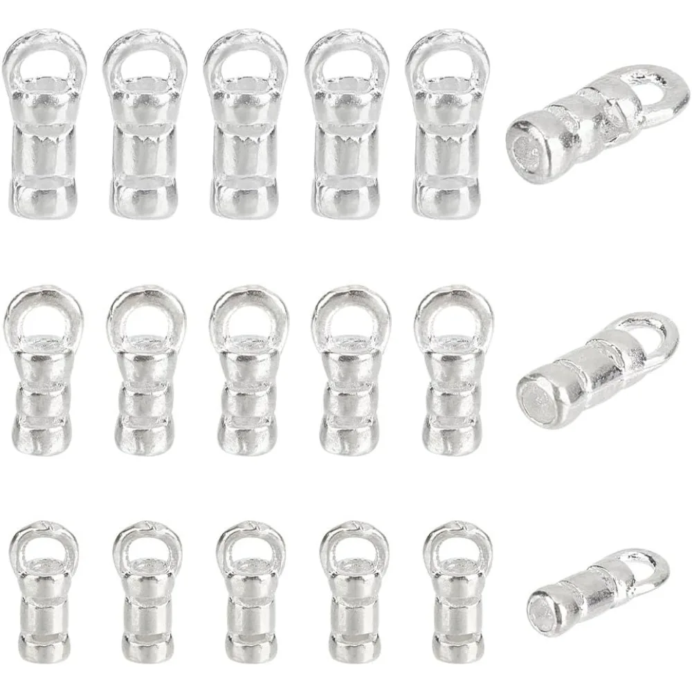 18 peças 925 tampas de extremidade de cabo de prata esterlina 3 tamanhos cola de extremidade de cabo de couro em tampas de extremidade de barril tubo crimpagem contas kit de fabricação de extremidade