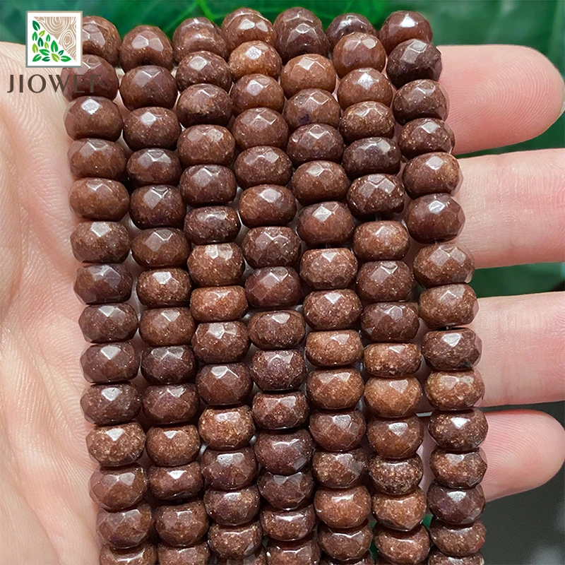 Natural Stone Faceted Coffee Brown Jaspers Rondelle Loose Spacer Beads DIY Bracelet Accessories Jewelry Making 15'' Strand 8mm