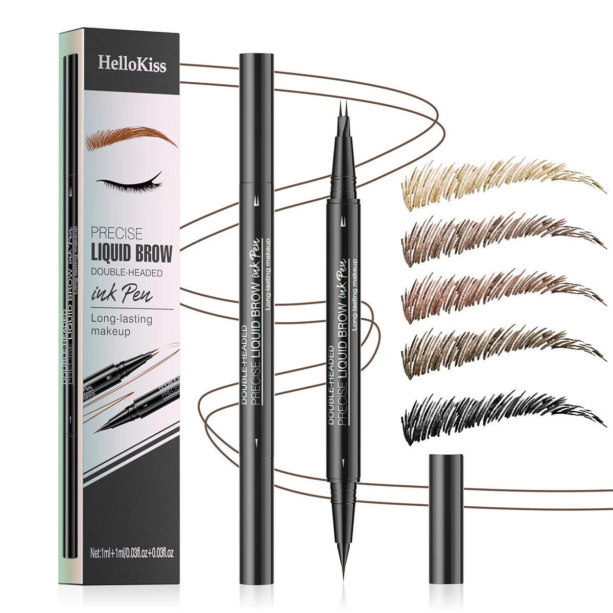 Lápiz de cejas de dos puntas de doble cabeza con pincel para cejas, lápiz de cejas fácil de colorear resistente al agua de larga duración de 5 colores