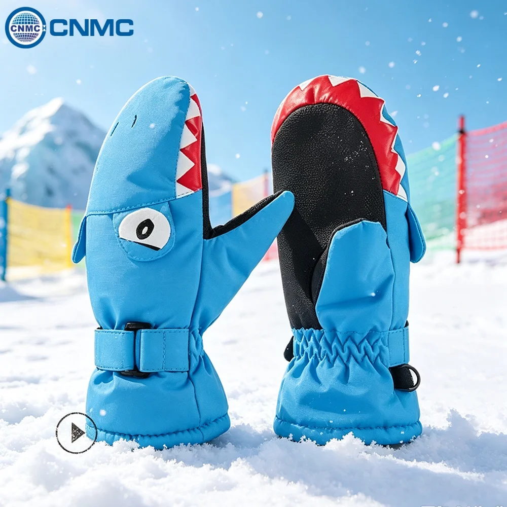 Kids Ski Mittens Cartoon Fleece Lined Windproof Water Resistant Non Slip Palm For Snow Playing Skiing Hiking In Cold Winter