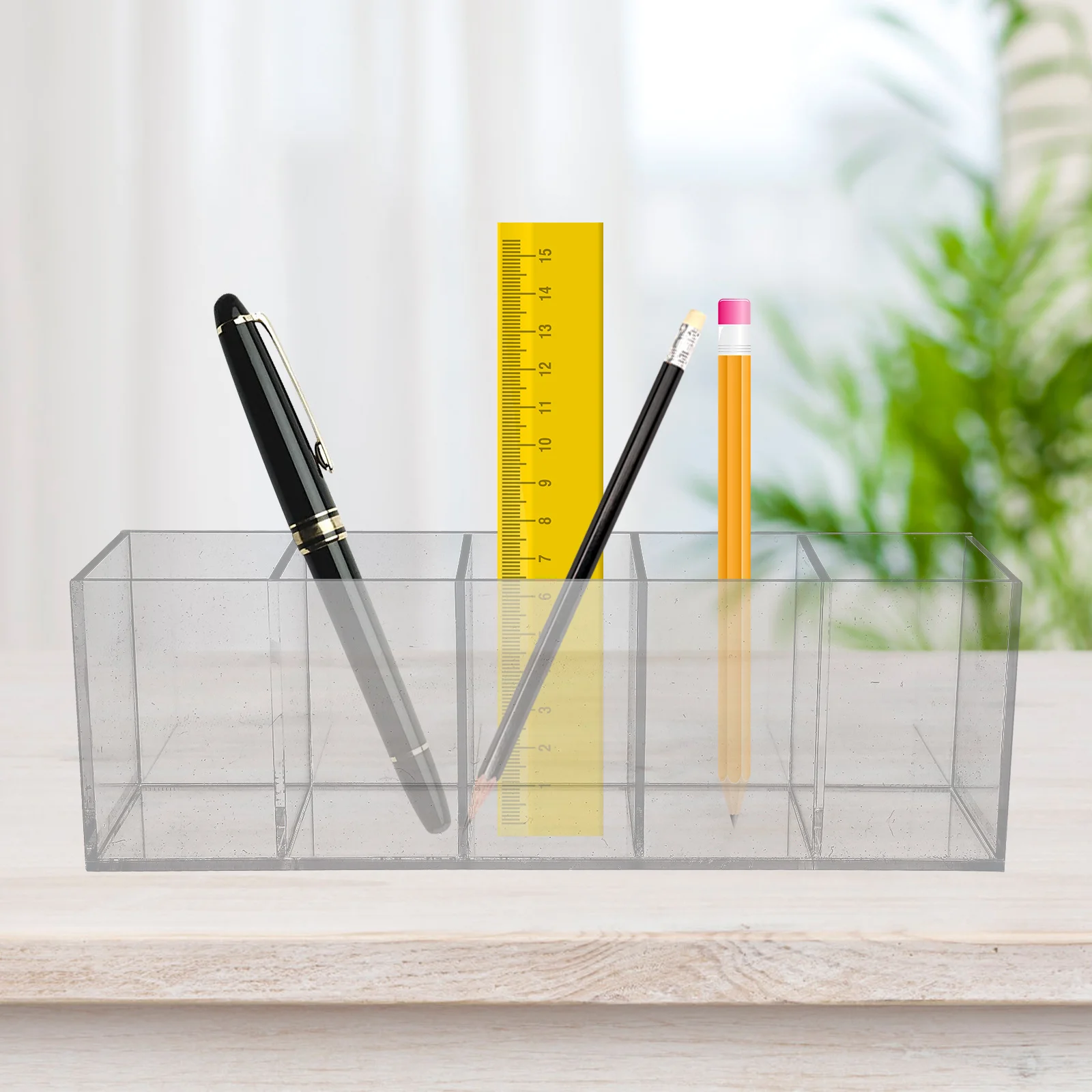 

Acrylic Pen Holder Smooth Surface Storage Pot Desktop Organizer Makeup Brush Holder Multifunctional Office Desk