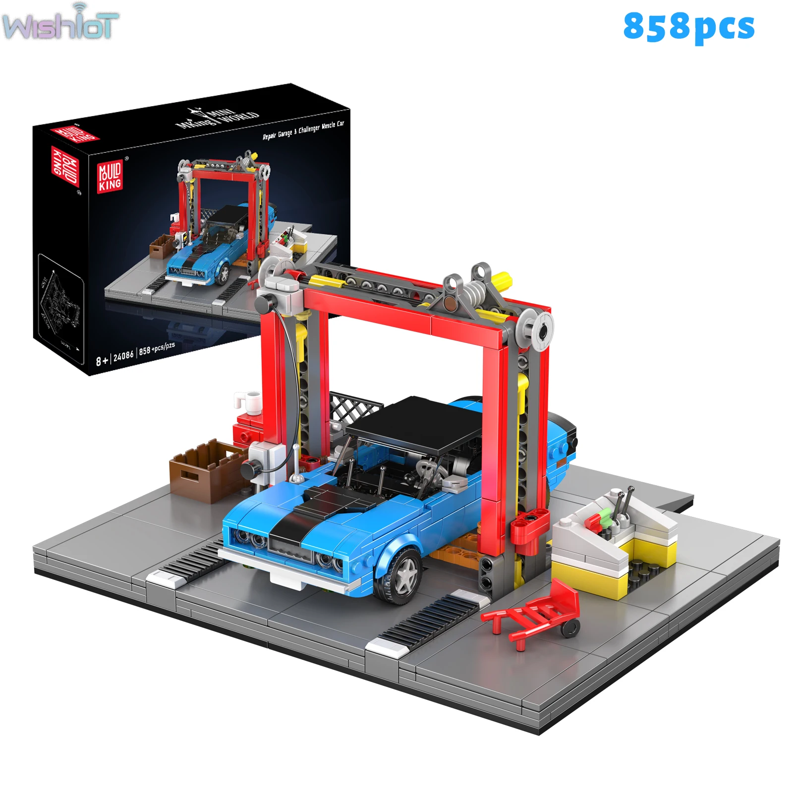Mould King 24086 Repair Garage & Challenger Muscle Car Building Blocks Mini World Series Model Room Ornaments Boys Toys Gifts