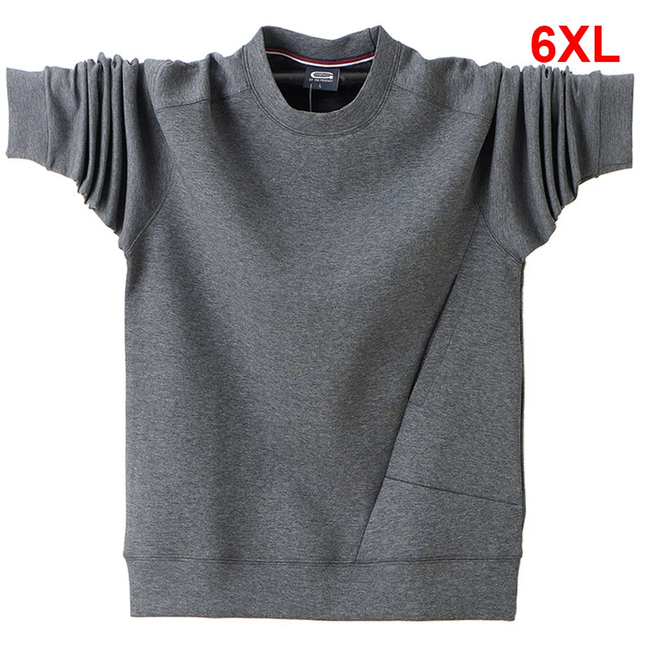 

6XL Plus Size Sweatshirts Men Spring Autumn Sweatshirt Fashion Casual Solid Color O-neck Pullover Male Big Size 6XL