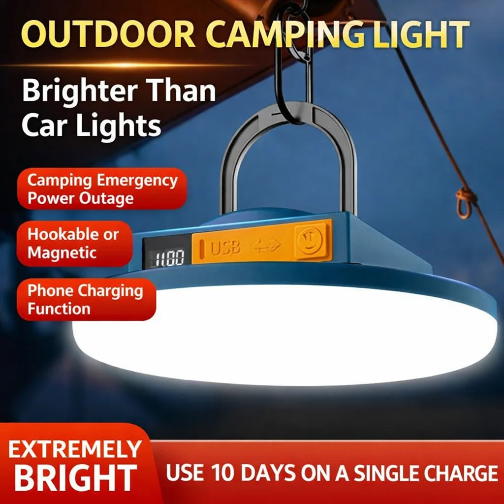 Super Bright LED Floodlight Work Light Rechargeable Camping Lantern Waterproof Tent Lighting Outdoor Fishing Hiking Emergency