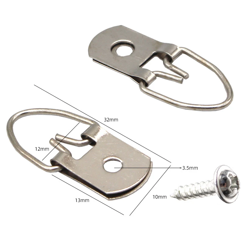 100Pcs Heavy Duty Triangle D-Ring with screw Oil Painting Picture Frame Hanger Hook Cross Stitch Hooks Hardware Accessories
