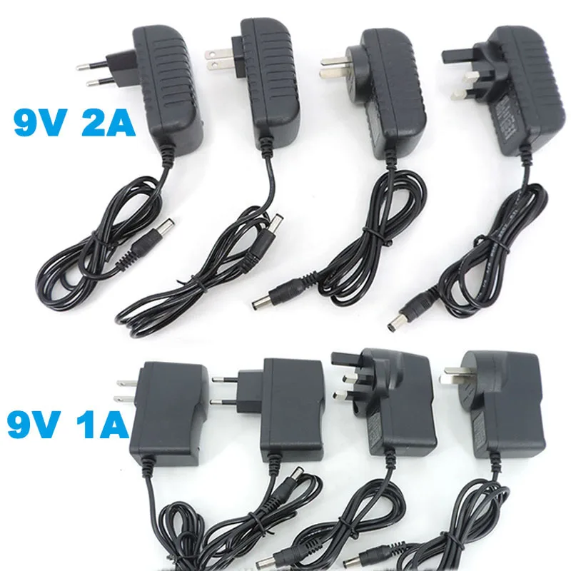 110V 240V AC to DC adaptor EU US UK AU plug 9V 1A 2A 2000MA 1000ma  5.5mmx2.5mm power Supply Charger Adapter for TV Box router