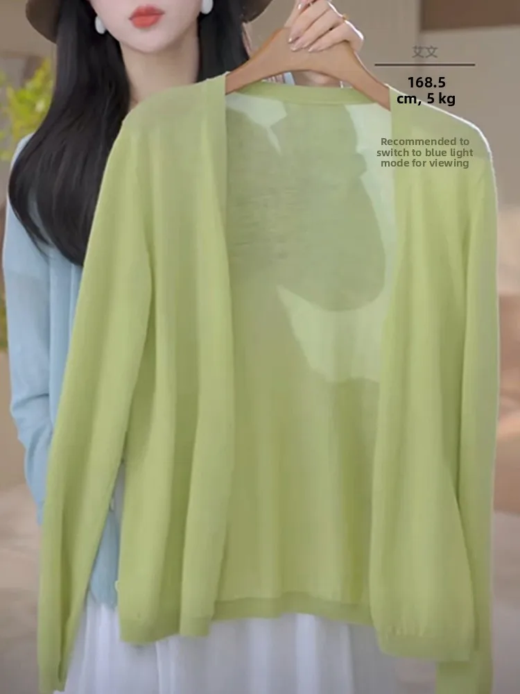 

Lightweight Loose Knitted Cardigan Women's Summer New Sle een Sun Protection Outerwear Casual Chic Versatile Long Sve